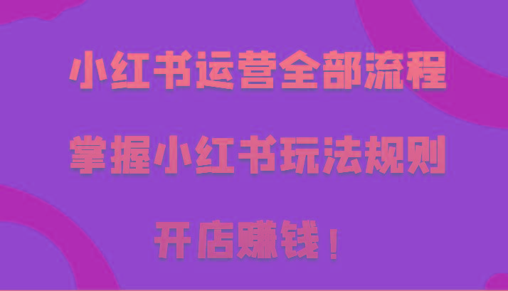 小红书运营全部流程，掌握小红书玩法规则，开店赚钱！K叔网赚资源-网赚项目-副业赚钱-互联网创业-资源整合K叔网赚资源