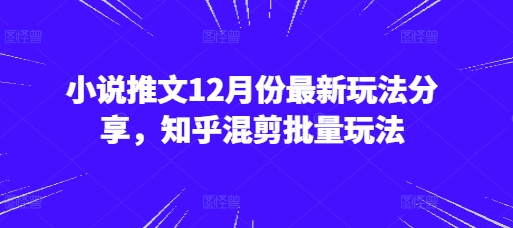 小说推文12月份最新玩法分享，知乎混剪批量玩法K叔网赚资源-网赚项目-副业赚钱-互联网创业-资源整合K叔网赚资源
