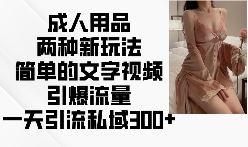成人用品两种新玩法，简单的文字视频引爆流量，一天引流私域300+K叔网赚资源-网赚项目-副业赚钱-互联网创业-资源整合K叔网赚资源