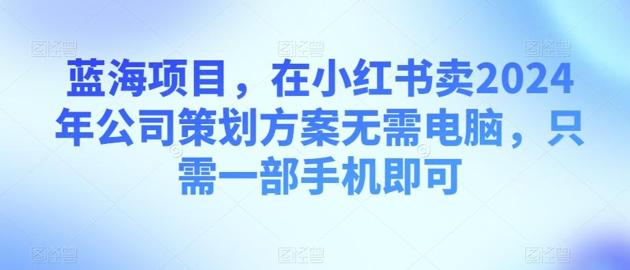 蓝海项目，在小红书卖2024年公司策划方案无需电脑，只需一部手机即可K叔网赚资源-网赚项目-副业赚钱-互联网创业-资源整合K叔网赚资源