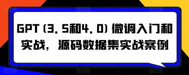 GPT(3.5和4.0)微调入门和实战，源码数据集实战案例K叔网赚资源-网赚项目-副业赚钱-互联网创业-资源整合K叔网赚资源