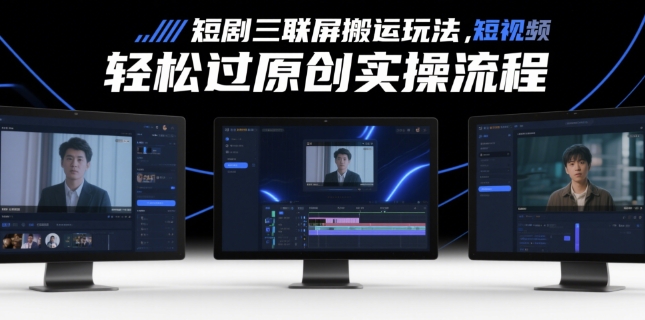 短剧三联屏搬运玩法，短剧搬运轻松过原创实操流程K叔网赚资源-网赚项目-副业赚钱-互联网创业-资源整合K叔网赚资源