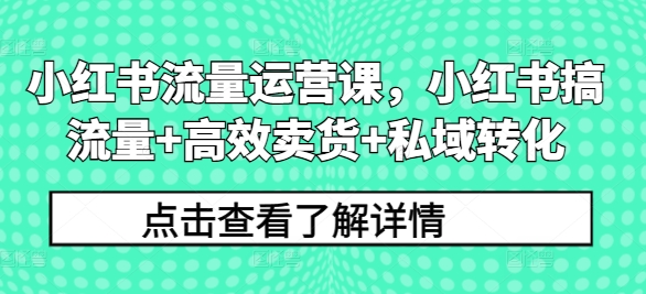小红书流量运营课，小红书搞流量+高效卖货+私域转化K叔网赚资源-网赚项目-副业赚钱-互联网创业-资源整合K叔网赚资源
