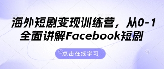 海外短剧变现训练营，从0-1全面讲解Facebook短剧K叔网赚资源-网赚项目-副业赚钱-互联网创业-资源整合K叔网赚资源