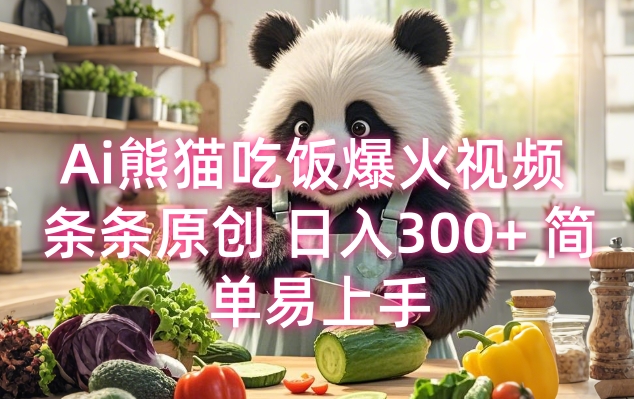 Ai熊猫吃饭爆火视频 条条原创 日入300+ 简单易上手K叔网赚资源-网赚项目-副业赚钱-互联网创业-资源整合K叔网赚资源