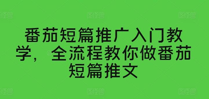 番茄短篇推广入门教学，全流程教你做番茄短篇推文K叔网赚资源-网赚项目-副业赚钱-互联网创业-资源整合K叔网赚资源
