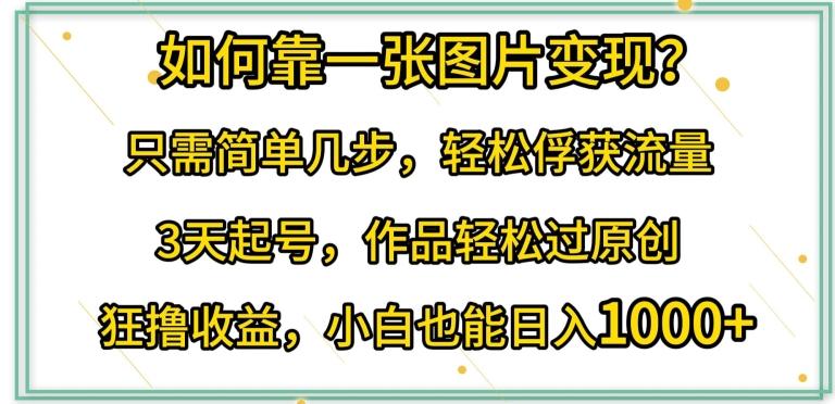 如何靠一张图片变现?只需简单几步，轻松俘获流量，3天起号，作品轻松过原创【揭秘】K叔网赚资源-网赚项目-副业赚钱-互联网创业-资源整合K叔网赚资源