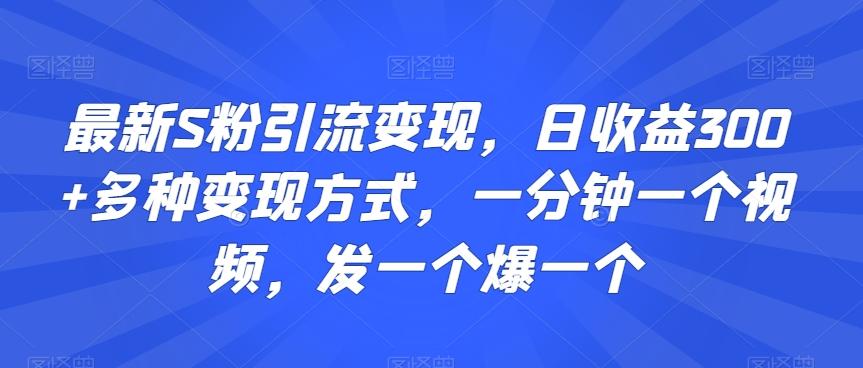 最新S粉引流变现，日收益300+多种变现方式，一分钟一个视频，发一个爆一个【揭秘】K叔网赚资源-网赚项目-副业赚钱-互联网创业-资源整合K叔网赚资源