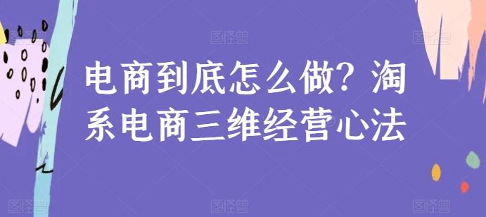 电商到底怎么做？淘系电商三维经营心法K叔网赚资源-网赚项目-副业赚钱-互联网创业-资源整合K叔网赚资源