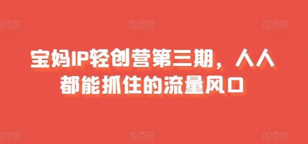 宝妈IP轻创营第三期，人人都能抓住的流量风口K叔网赚资源-网赚项目-副业赚钱-互联网创业-资源整合K叔网赚资源
