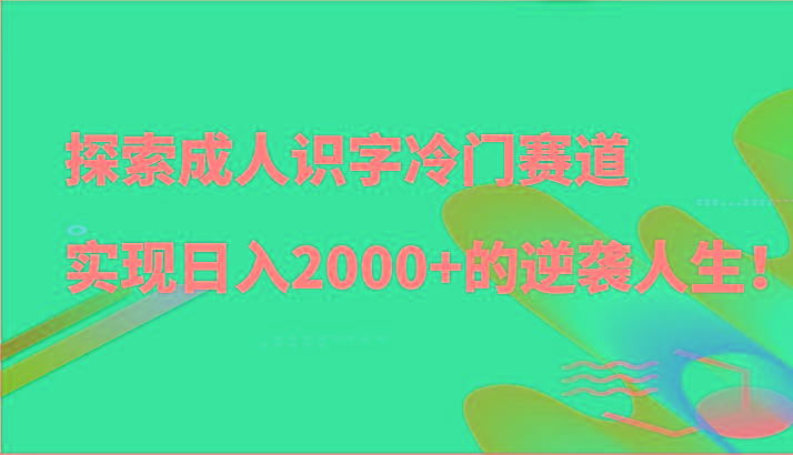 探索成人识字冷门赛道，实现日入2000+的逆袭人生！K叔网赚资源-网赚项目-副业赚钱-互联网创业-资源整合K叔网赚资源