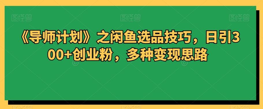 《导师计划》之闲鱼选品技巧，日引300+创业粉，多种变现思路K叔网赚资源-网赚项目-副业赚钱-互联网创业-资源整合K叔网赚资源