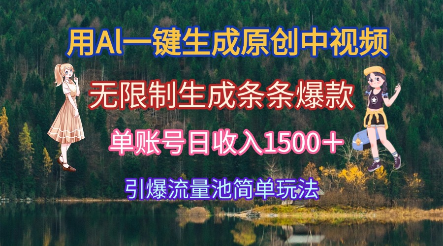 用Al一键生成原创中视频，无限制生成条条爆款，单账号日收入1500＋引爆…K叔网赚资源-网赚项目-副业赚钱-互联网创业-资源整合K叔网赚资源