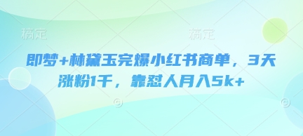即梦+林黛玉完爆小红书商单，3天涨粉1千，靠怼人月入5k+K叔网赚资源-网赚项目-副业赚钱-互联网创业-资源整合K叔网赚资源