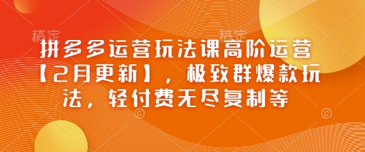 拼多多运营玩法课高阶运营【2月更新】，极致群爆款玩法，轻付费无尽复制等K叔网赚资源-网赚项目-副业赚钱-互联网创业-资源整合K叔网赚资源