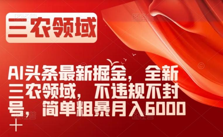 AI头条最新掘金，全新三农领域，不违规不封号，简单粗暴月入6000＋【揭秘】K叔网赚资源-网赚项目-副业赚钱-互联网创业-资源整合K叔网赚资源
