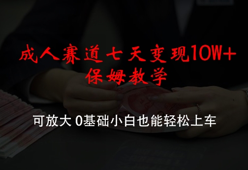 成人赛道七天变现10W+保姆教学，可放大，0基础小白也能轻松上车【揭秘】K叔网赚资源-网赚项目-副业赚钱-互联网创业-资源整合K叔网赚资源