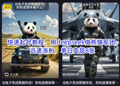 快速起号教程，用deepseek做熊猫军团，迅速涨粉，单日变现8张K叔网赚资源-网赚项目-副业赚钱-互联网创业-资源整合K叔网赚资源