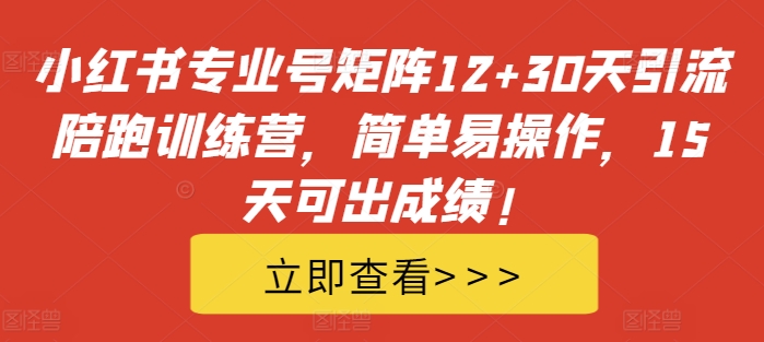 小红书专业号矩阵12+30天引流陪跑训练营，简单易操作，15天可出成绩!K叔网赚资源-网赚项目-副业赚钱-互联网创业-资源整合K叔网赚资源