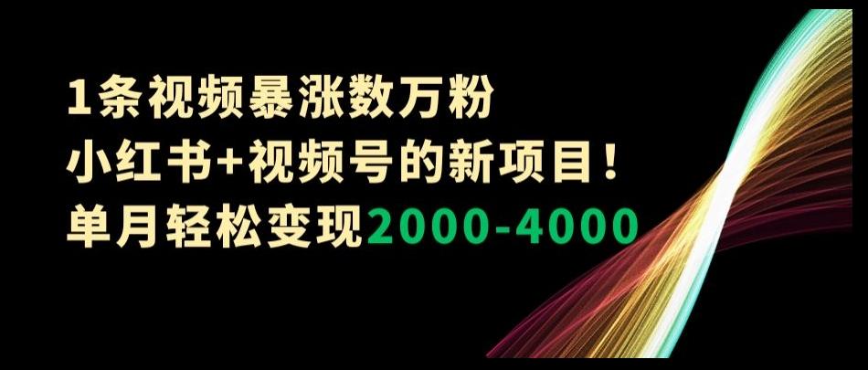 1条视频暴涨数万粉–小红书+视频号的新项目！单月轻松变现2000-4000【揭秘】K叔网赚资源-网赚项目-副业赚钱-互联网创业-资源整合K叔网赚资源