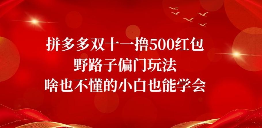 拼多多双十一撸500红包野路子偏门玩法，啥也不懂的小白也能学会【揭秘】K叔网赚资源-网赚项目-副业赚钱-互联网创业-资源整合K叔网赚资源