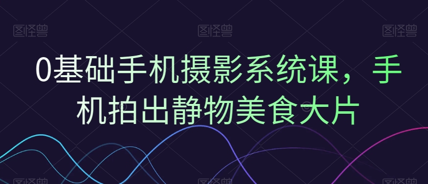 0基础手机摄影系统课，手机拍出静物美食大片K叔网赚资源-网赚项目-副业赚钱-互联网创业-资源整合K叔网赚资源