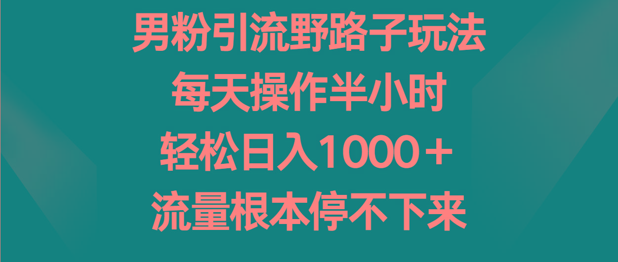 男粉引流野路子玩法，每天操作半小时轻松日入1000＋，流量根本停不下来K叔网赚资源-网赚项目-副业赚钱-互联网创业-资源整合K叔网赚资源