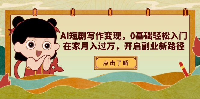 AI短剧写作变现，0基础轻松入门，在家月入过万，开启副业新路径K叔网赚资源-网赚项目-副业赚钱-互联网创业-资源整合K叔网赚资源