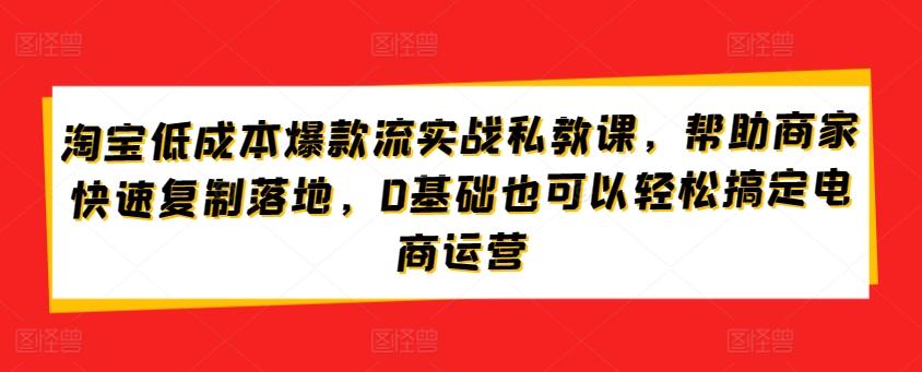 淘宝低成本爆款流实战私教课，帮助商家快速复制落地，0基础也可以轻松搞定电商运营K叔网赚资源-网赚项目-副业赚钱-互联网创业-资源整合K叔网赚资源