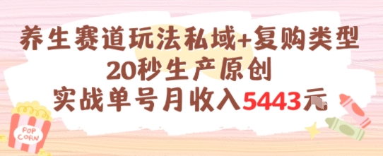 养生赛道玩法私域+复购类型，20秒生产原创实战单号月收入5k+K叔网赚资源-网赚项目-副业赚钱-互联网创业-资源整合K叔网赚资源