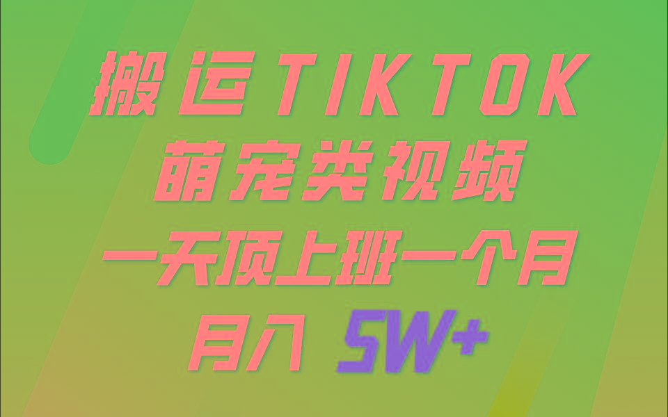 一键搬运TIKTOK萌宠类视频，一部手机即可操作，所有平台均可发布 轻松月入5W+K叔网赚资源-网赚项目-副业赚钱-互联网创业-资源整合K叔网赚资源