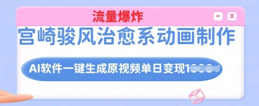 宫崎骏风治愈系动画制作，AI软件一键生成原创视频流量爆炸，单日变现多张，详细实操流程K叔网赚资源-网赚项目-副业赚钱-互联网创业-资源整合K叔网赚资源