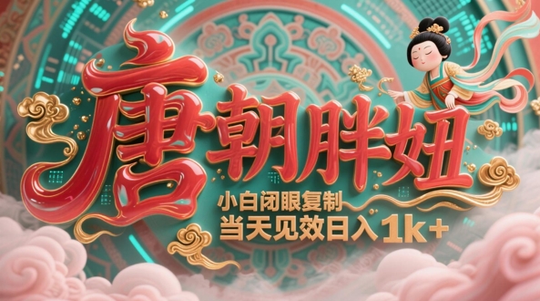 用AI克隆“唐朝胖妞”日更3条，平台疯狂推流，小白闭眼复制，当天见效，日入1k+K叔网赚资源-网赚项目-副业赚钱-互联网创业-资源整合K叔网赚资源
