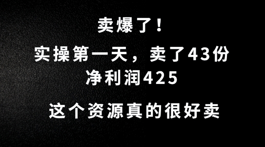这个资源，需求很大，实操第一天卖了43份，净利润425【揭秘】K叔网赚资源-网赚项目-副业赚钱-互联网创业-资源整合K叔网赚资源