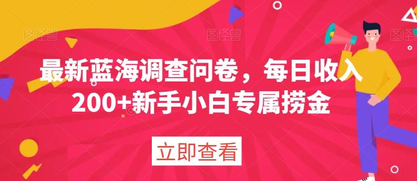 最新蓝海调查问卷，每日收入200+新手小白专属捞金K叔网赚资源-网赚项目-副业赚钱-互联网创业-资源整合K叔网赚资源