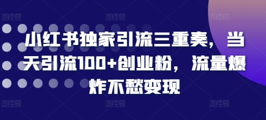 小红书独家引流三重奏，当天引流100+创业粉，流量爆炸不愁变现【揭秘】K叔网赚资源-网赚项目-副业赚钱-互联网创业-资源整合K叔网赚资源