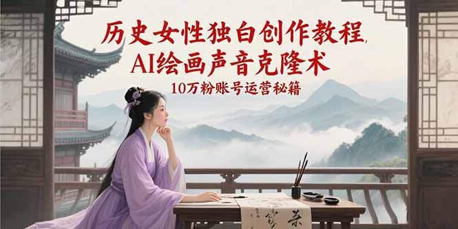 历史女性独白创作教程，AI绘画声音克隆术，10万粉账号运营秘籍K叔网赚资源-网赚项目-副业赚钱-互联网创业-资源整合K叔网赚资源