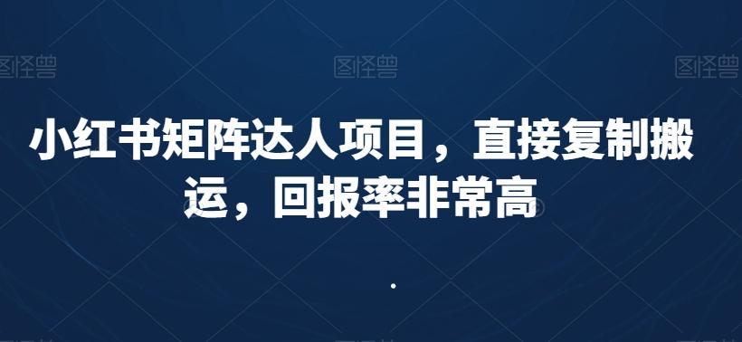 小红书矩阵达人项目，直接复制搬运，回报率非常高K叔网赚资源-网赚项目-副业赚钱-互联网创业-资源整合K叔网赚资源
