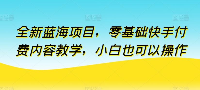全新蓝海项目，零基础快手付费内容教学，小白也可以操作【揭秘】K叔网赚资源-网赚项目-副业赚钱-互联网创业-资源整合K叔网赚资源