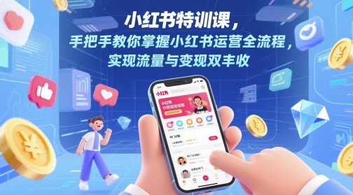 小红书特训课，手把手教你掌握小红书运营全流程，实现流量与变现双丰收K叔网赚资源-网赚项目-副业赚钱-互联网创业-资源整合K叔网赚资源