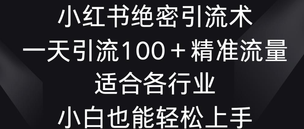 小红书绝密引流术，一天引流100+精准流量，适合各个行业，小白也能轻松上手【揭秘】K叔网赚资源-网赚项目-副业赚钱-互联网创业-资源整合K叔网赚资源
