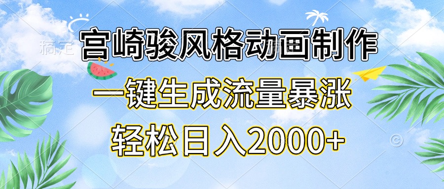 宫崎骏风格动画制作，一键生成流量暴涨，轻松日入2000+K叔网赚资源-网赚项目-副业赚钱-互联网创业-资源整合K叔网赚资源