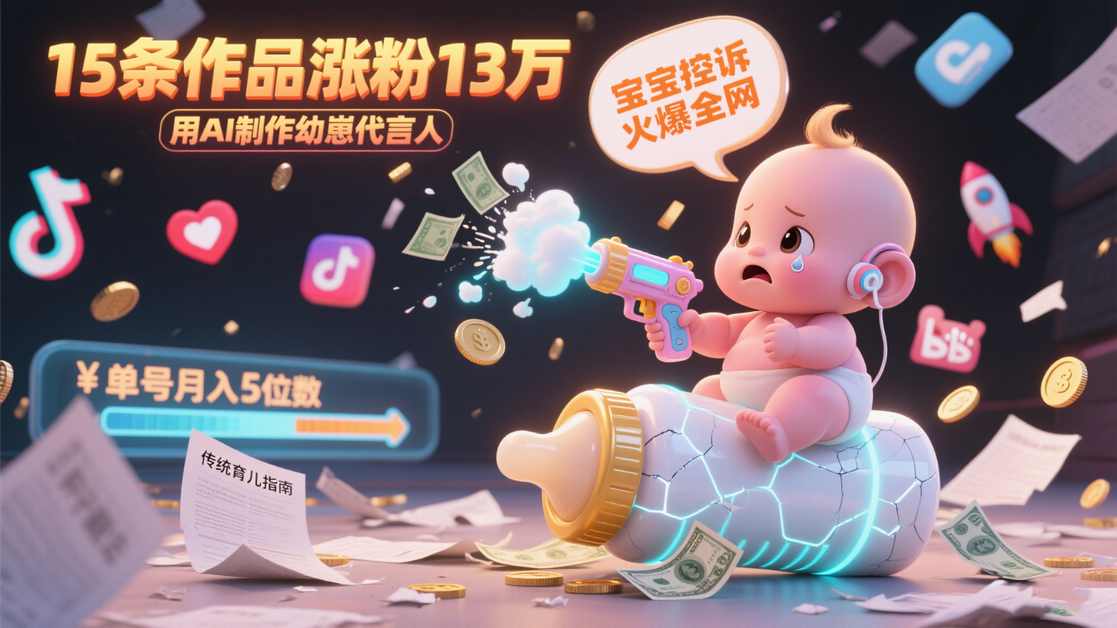 用AI制作幼崽代言人，宝宝的控诉火爆全网，15条作品涨粉13万，单号月入5位数实操教程K叔网赚资源-网赚项目-副业赚钱-互联网创业-资源整合K叔网赚资源