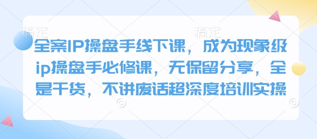 全案IP操盘手线下课，成为现象级ip操盘手必修课，无保留分享，全是干货，不讲废话超深度培训实操K叔网赚资源-网赚项目-副业赚钱-互联网创业-资源整合K叔网赚资源