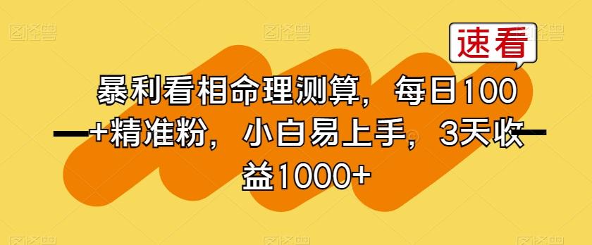 暴利看相命理测算，每日100+精准粉，小白易上手，3天收益1000+【揭秘】K叔网赚资源-网赚项目-副业赚钱-互联网创业-资源整合K叔网赚资源