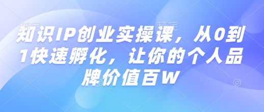知识IP创业实操课，从0到1快速孵化，让你的个人品牌价值百WK叔网赚资源-网赚项目-副业赚钱-互联网创业-资源整合K叔网赚资源