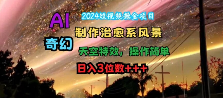 2024短视频掘金项目，AI制作治愈系风景，奇幻天空特效，操作简单，日入3位数【揭秘】K叔网赚资源-网赚项目-副业赚钱-互联网创业-资源整合K叔网赚资源
