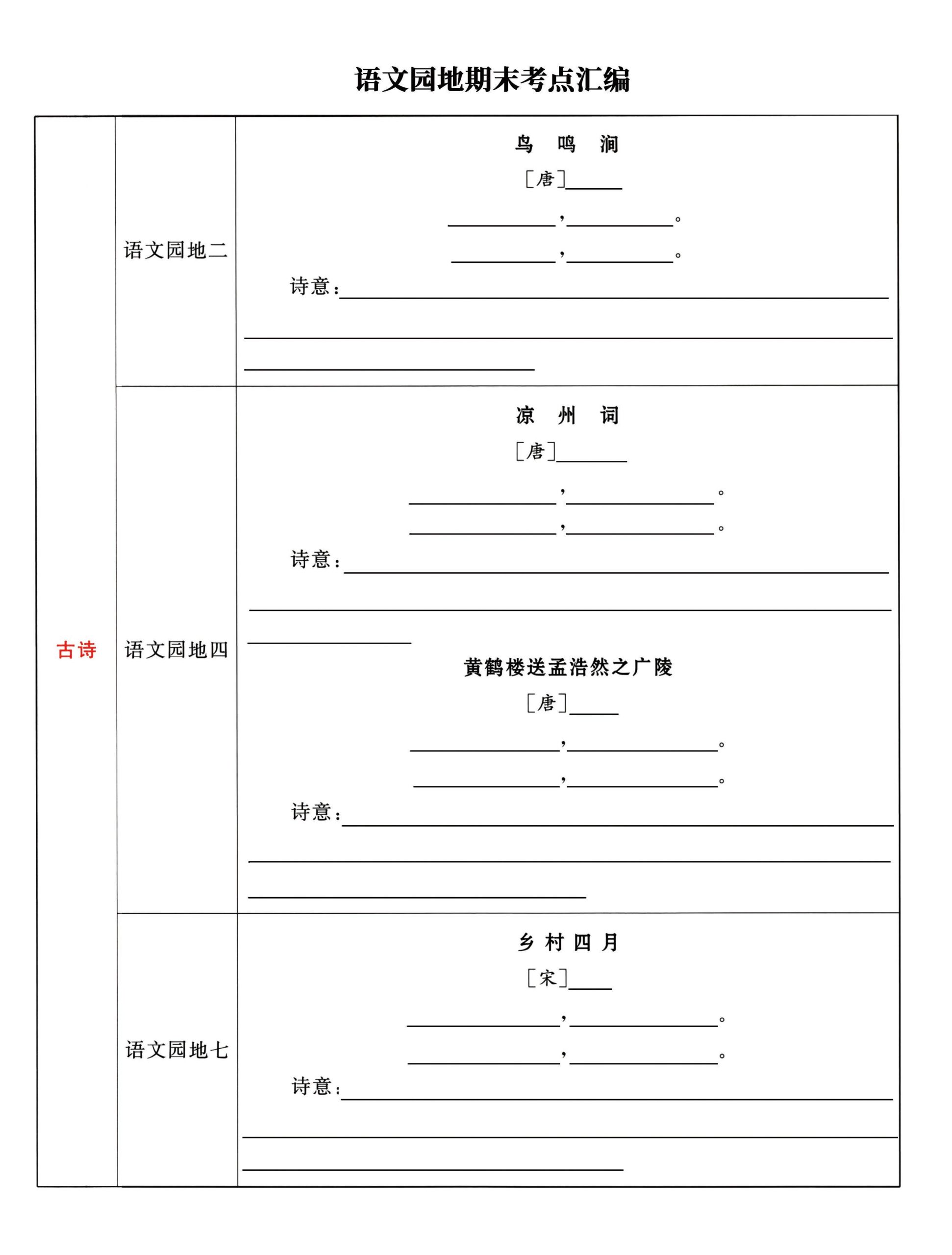 五下语文《语文园地》期末考点汇编，附配套习题和默写集训K叔网赚资源-网赚项目-副业赚钱-互联网创业-资源整合K叔网赚资源
