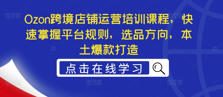 Ozon跨境店铺运营培训课程，快速掌握平台规则，选品方向，本土爆款打造K叔网赚资源-网赚项目-副业赚钱-互联网创业-资源整合K叔网赚资源