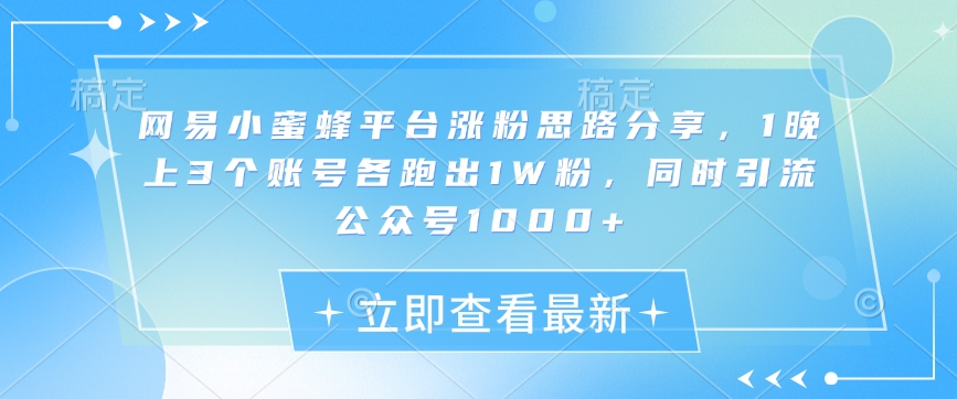 网易小蜜蜂平台涨粉思路分享，1晚上3个账号各跑出1W粉，同时引流公众号1000+K叔网赚资源-网赚项目-副业赚钱-互联网创业-资源整合K叔网赚资源